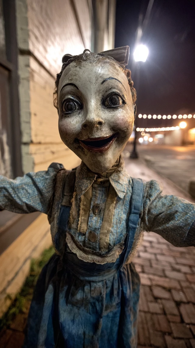 Creepy Dummy Woman Smiling at Night