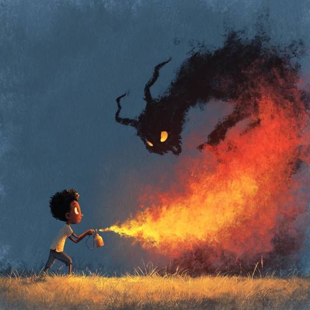 Boy and Fire Demon Illustration