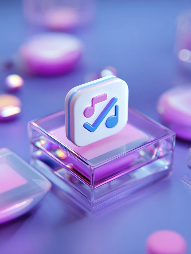 Music Icon 3D Illustration with Holographic Effect