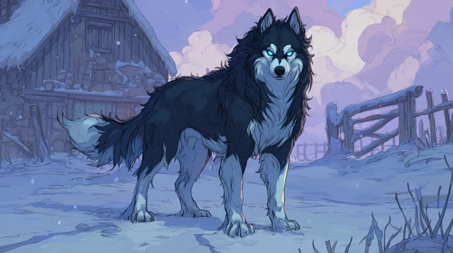 Alaskan Malamute in Arcane Style Winter Portrait