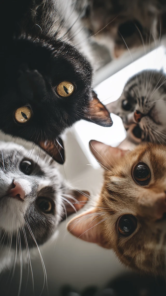 Curious Cats Looking Down A Fun Bottom Up Perspective