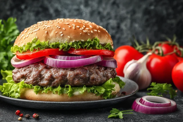 Delicious Gourmet Vegan Burger with Fresh Ingredients