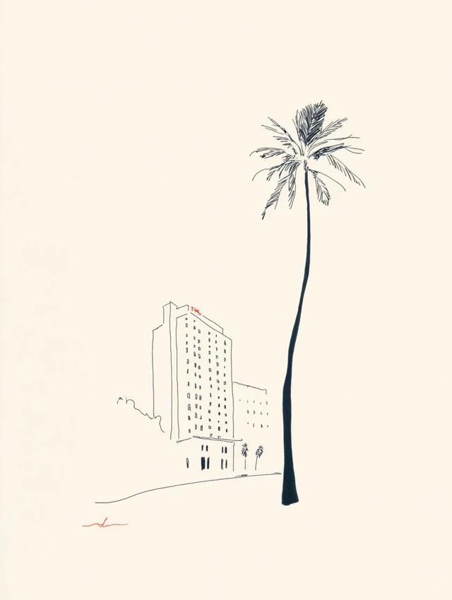 Beverly Hills Hotel Line Art Illustration