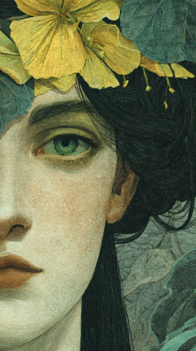Botticelli Style Portrait Forest Mist