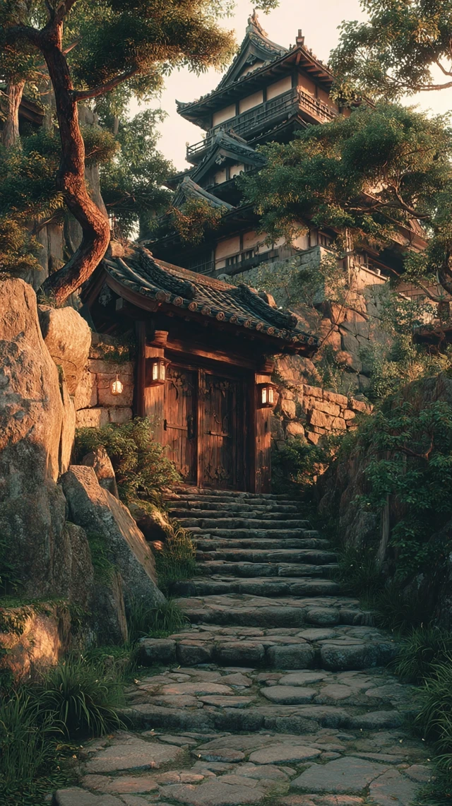 Japanese Castle Entrance Movie Poster Style