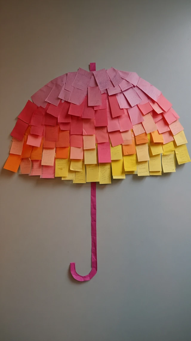 Umbrella Art Made of Sticky Notes