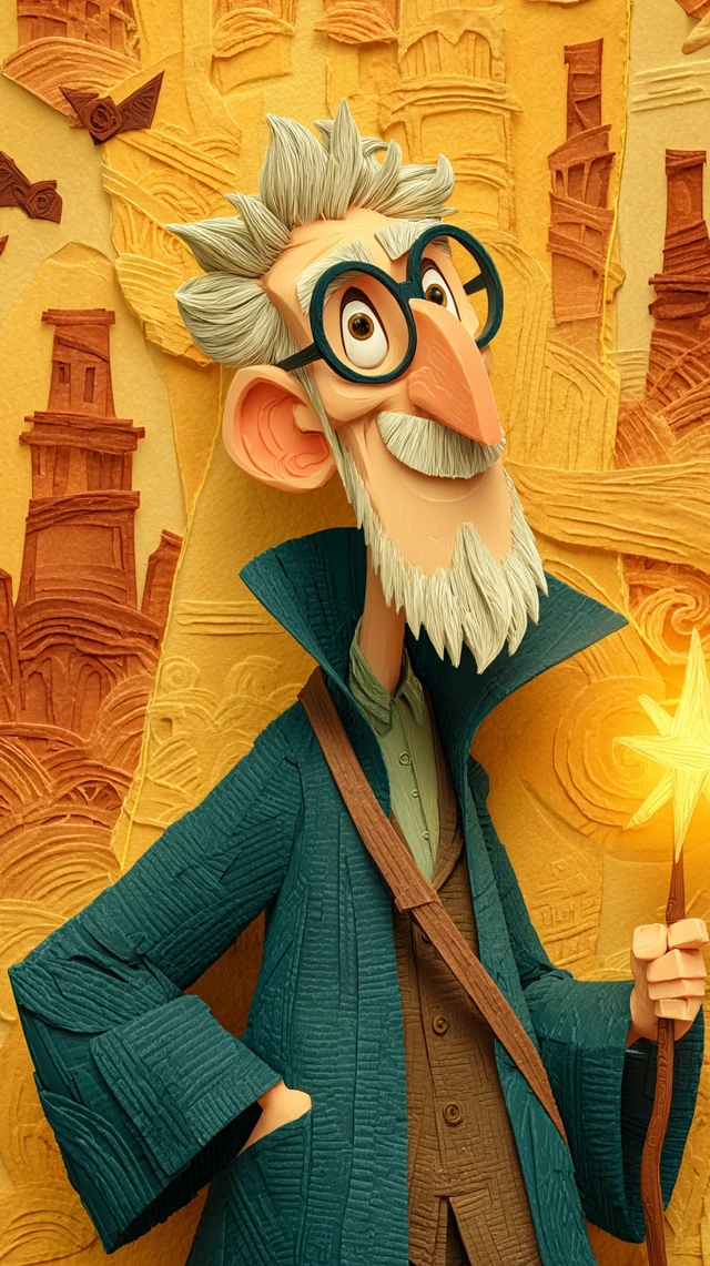 Cheerful Wizard Professor 3D Cartoon