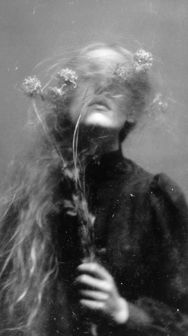 Photo Negative Woman with Flowers