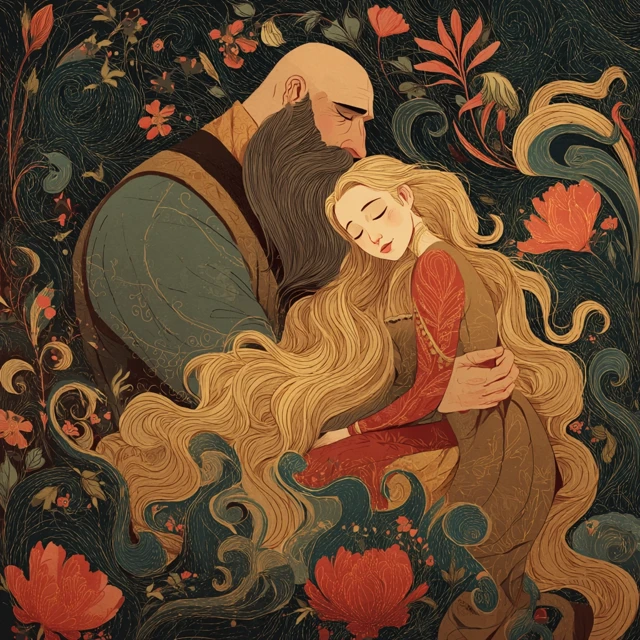 Giant and Maiden Illustration Romantic Scene