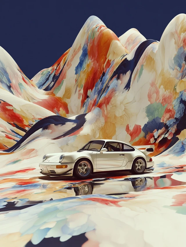 Porsche 911 in Minimalist Chinese Painting Style