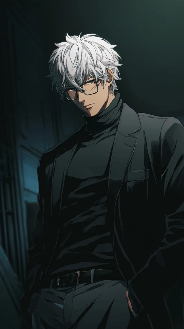 Handsome Anime Character Silver Hair Black Blazer