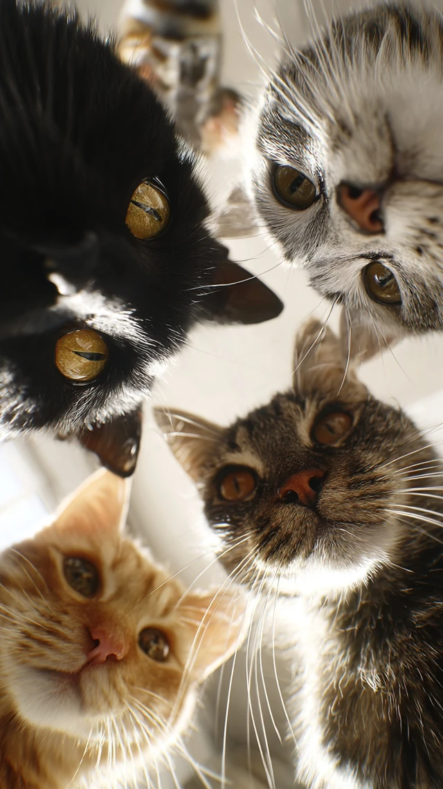 Curious Cats Looking Down A Fun Bottom Up Perspective