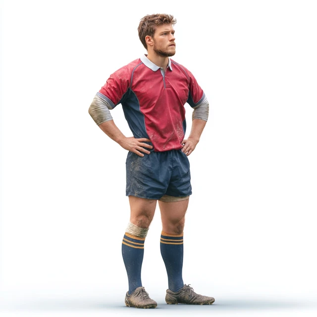 Rugby Player Observing Opponent Photorealistic Image
