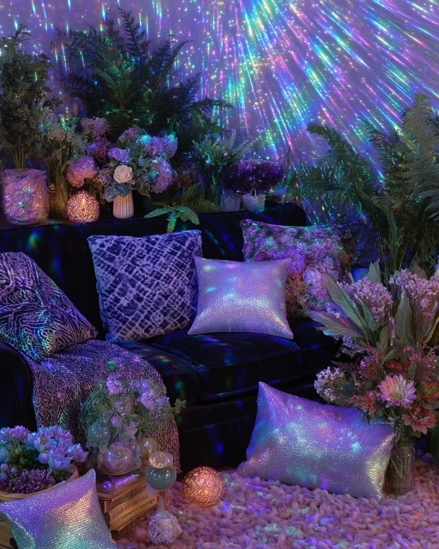 Psychedelic Cozy Room with Tie Dye Pillows