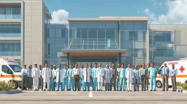 Indian Hospital Staff Team Standing Outside