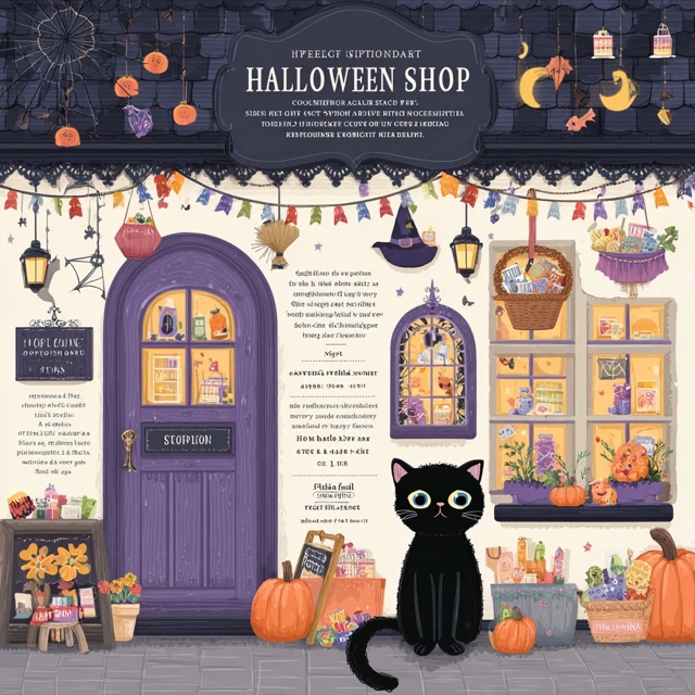 Halloween Shop Whimsical Clipart Illustration