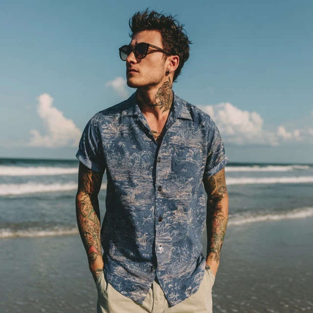 Handsome Russian Man on Beach Retro Shirt