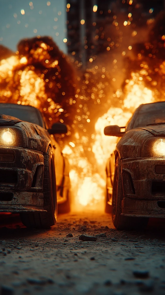 Cars Collide Cinematic Explosion