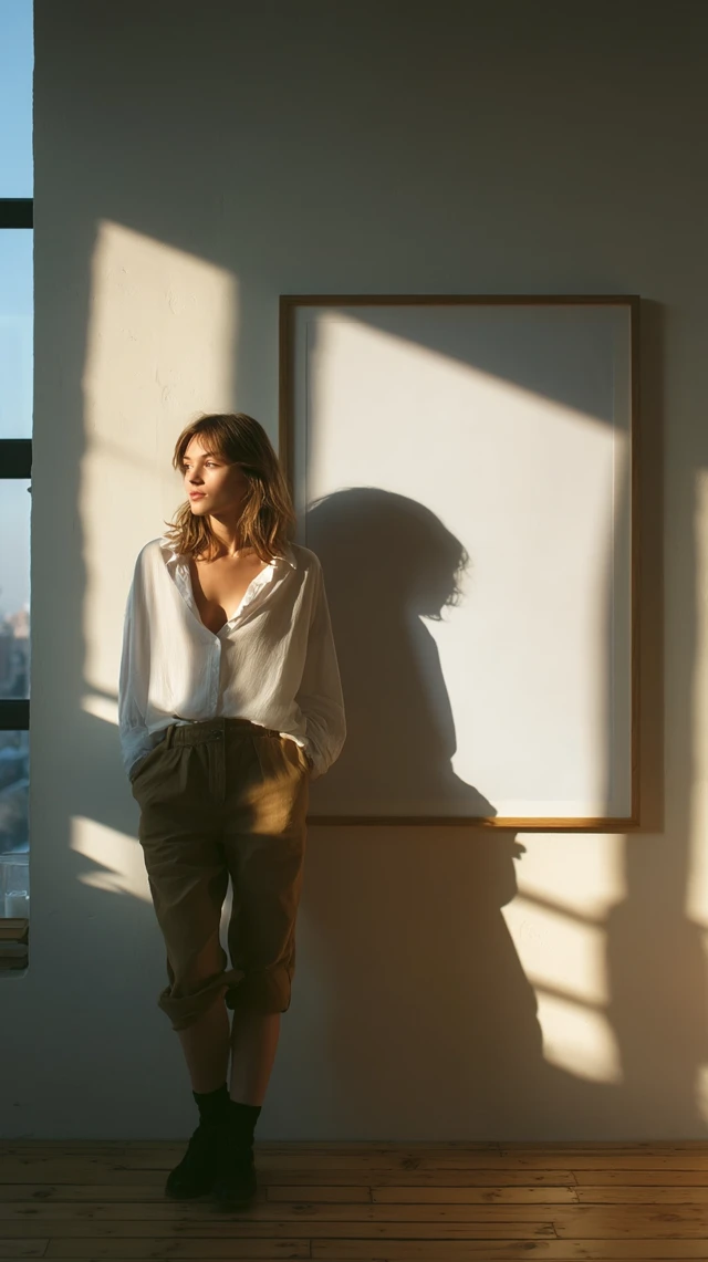 Woman by a Blank Poster in a Modern Room