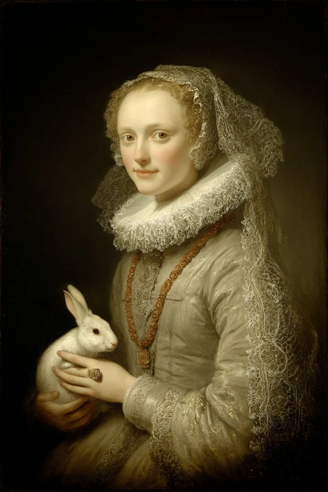Renaissance Woman with Easter Bunny Portrait