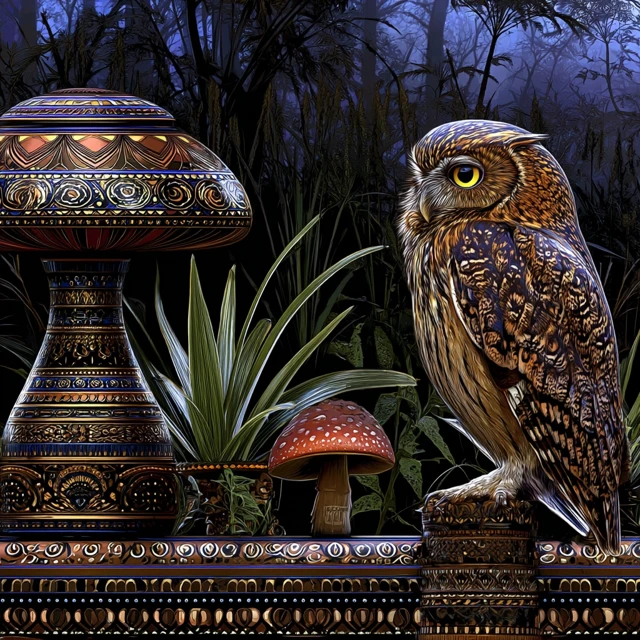 Wise Owl in a Magical Forest