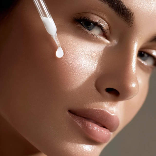 Luxury Skincare Serum Droplet on Beautiful Face