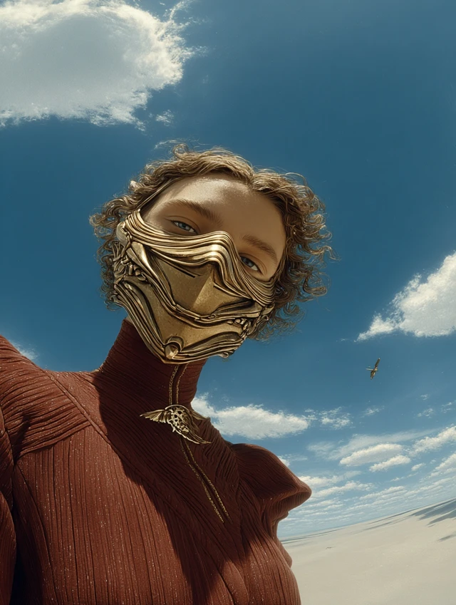 Elegant Portrait of a Woman with Glitter and Sky