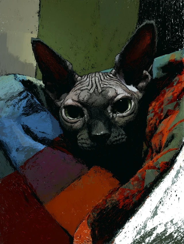 Cute Devon Rex Cat and Luna Moth Art