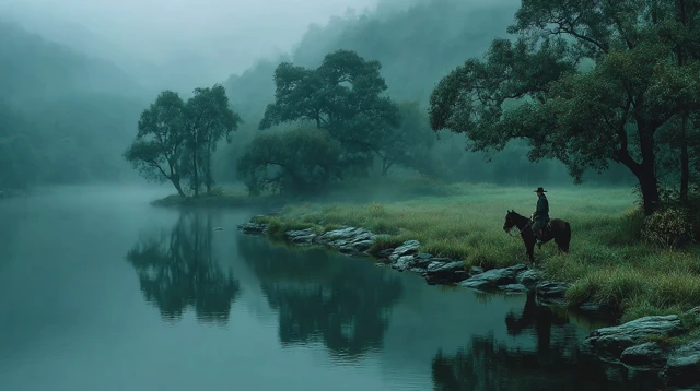 Early Morning in China Misty River Landscape