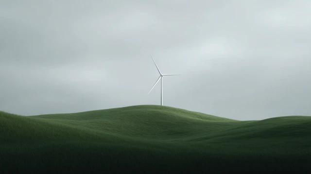 Wind Turbine on Grassy Hill Minimalist Landscape