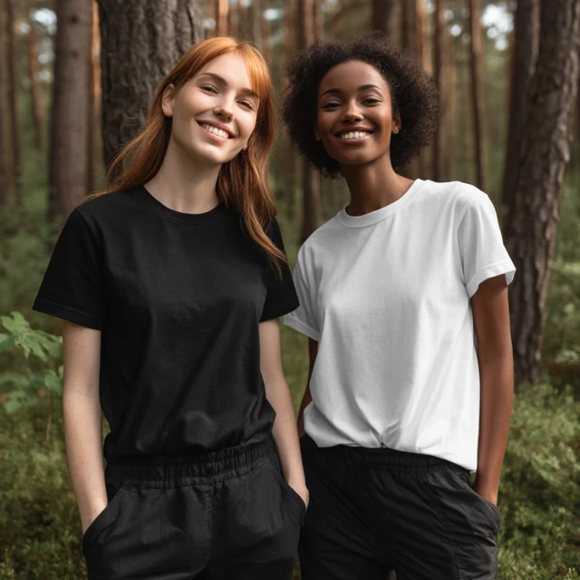Tshirt Mockup Two Women in Forest Photography