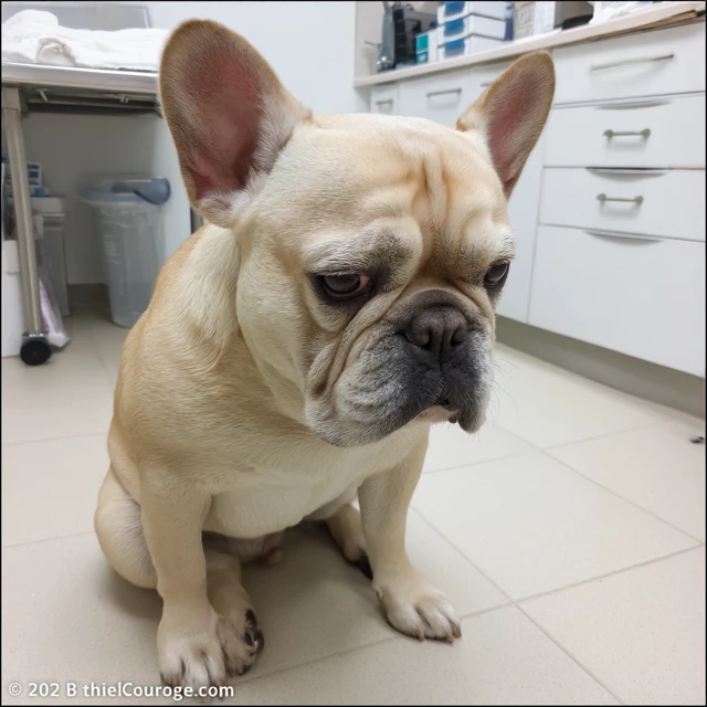 Guilty French Bulldog in a Vet Clinic Adorable Photo