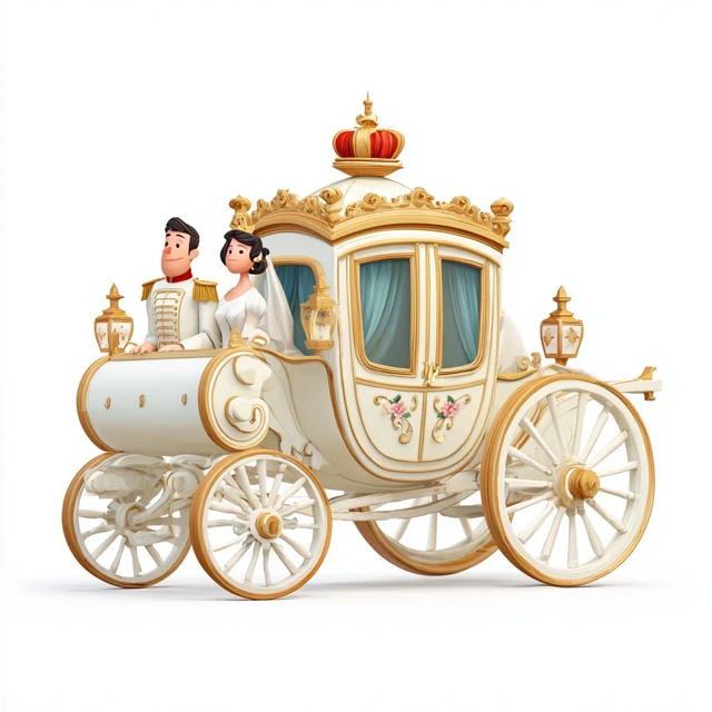3D Wedding Carriage Illustration in Bob Staake Style