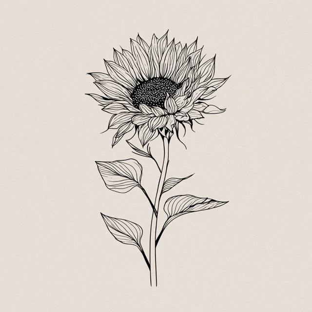 Sunflower Line Art Minimalist Design Black and White