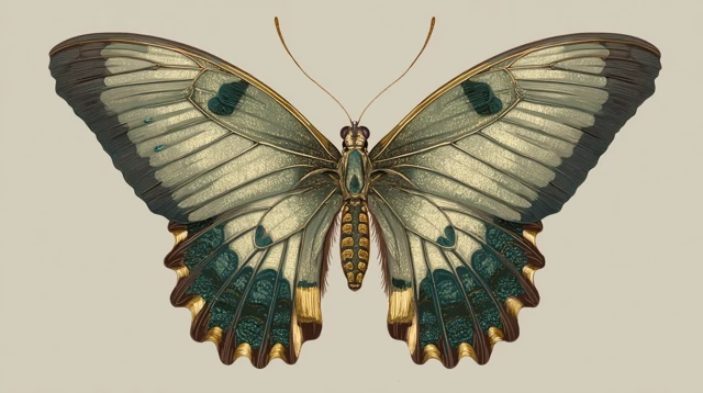 Butterfly Illustration in Light Green and Gold