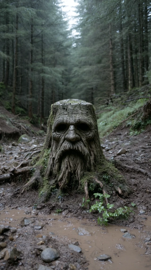 Ancient Tree Spirit in a Mossy Forest Scene