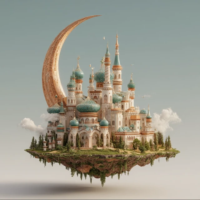 Floating Mosque with Crescent Moon Dreamscape