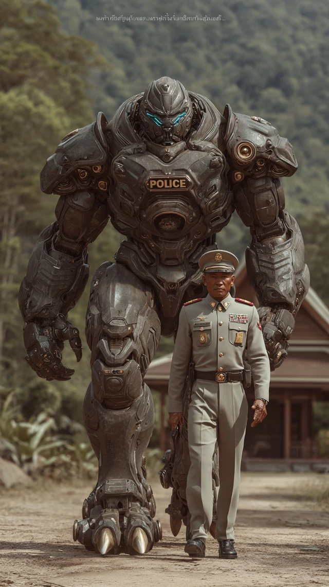 Thai Police Commander and Futuristic Robot 4K