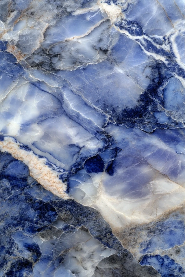 Blue Sodalite Marble Stone Texture with Veins and Swirls