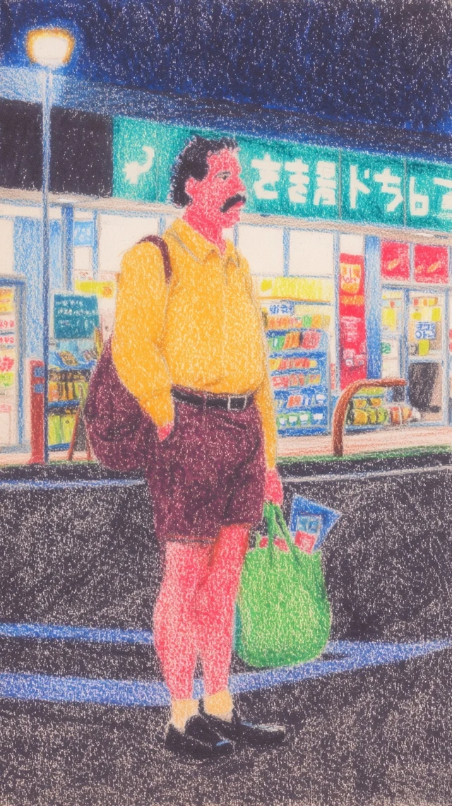 Man at Trader Joes Color Pencil Art