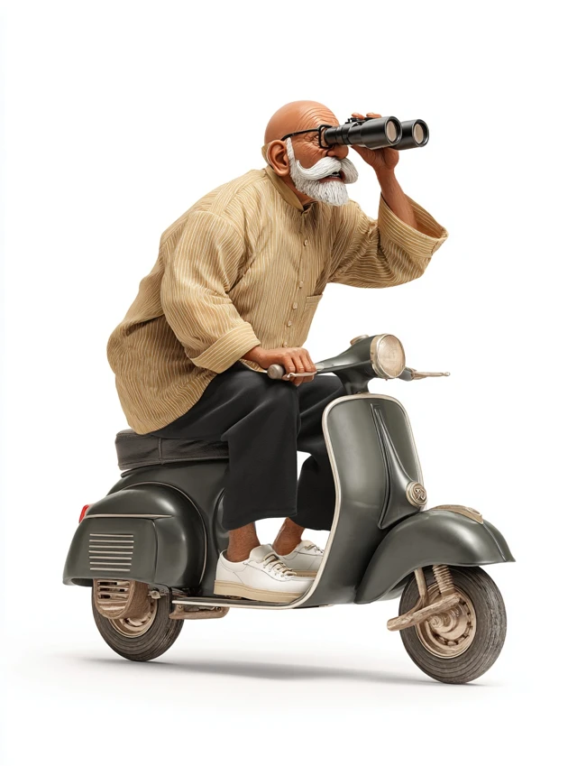 Indian Uncle on Scooter with Binoculars