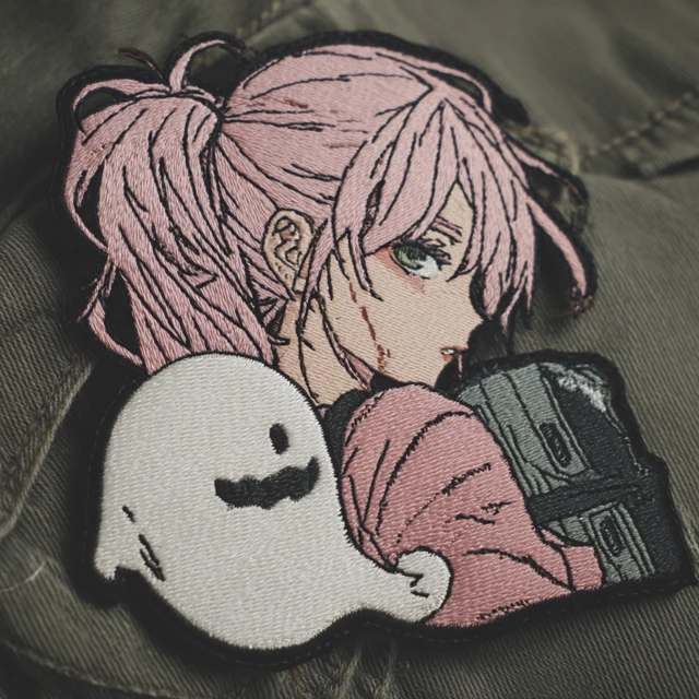 Anime Badge Pink Haired Girl and Ghost