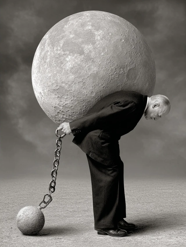 Surreal Image Man Carrying Burden Ball Chain