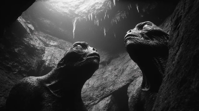1920s Horror Demons Cave Black and White Art