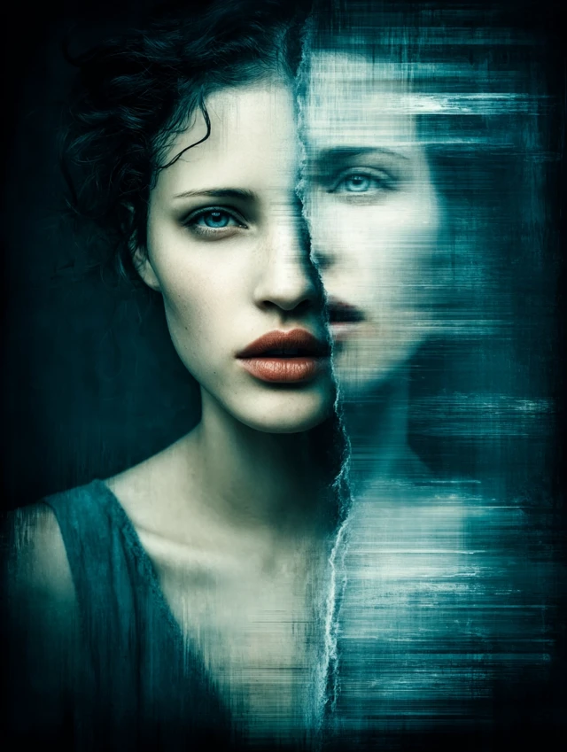 Surreal Portrait Glitch Art Mysterious Woman