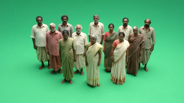 Kerala People in Traditional Dress on Greenscreen