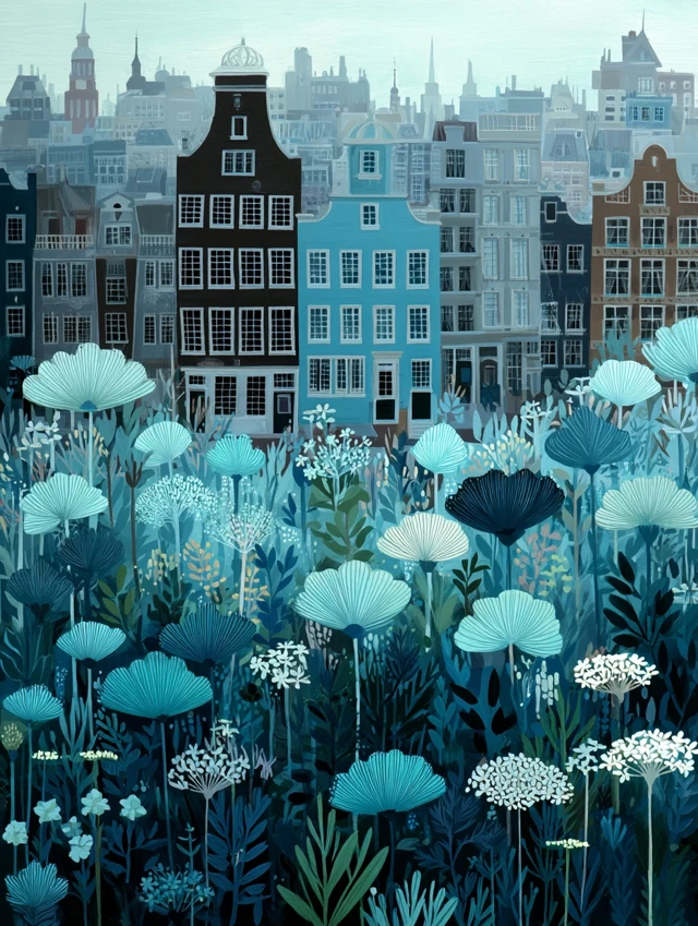 Amsterdam City Garden Gouache Art