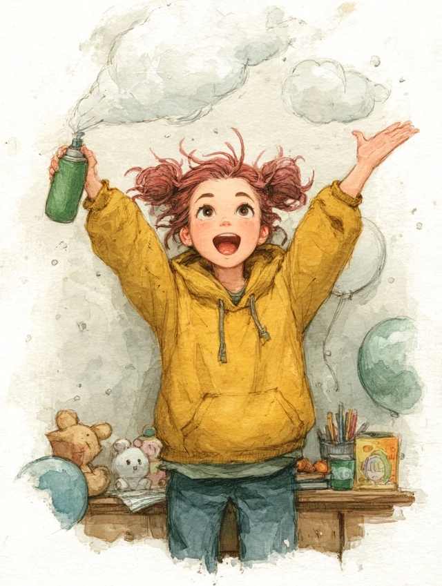 Chinese Girl in Yellow Hoodie Hand Drawn Illustration