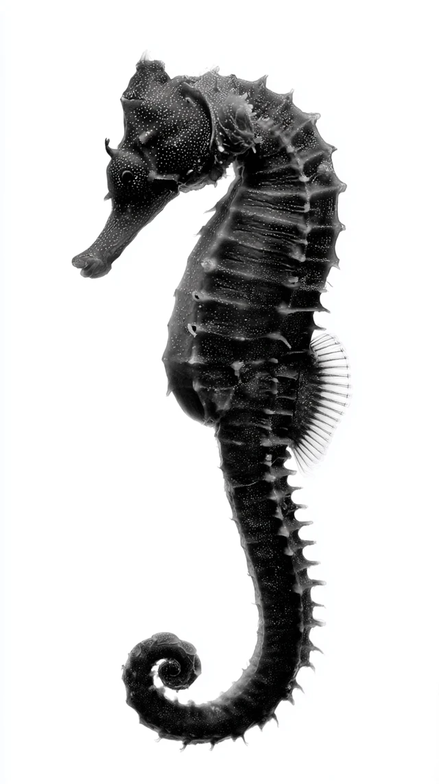 Black and White Seahorse Photo on White Background