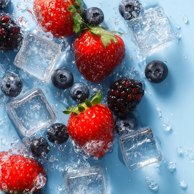 Fresh Berries Strawberries Blueberries Ice Cubes Summer